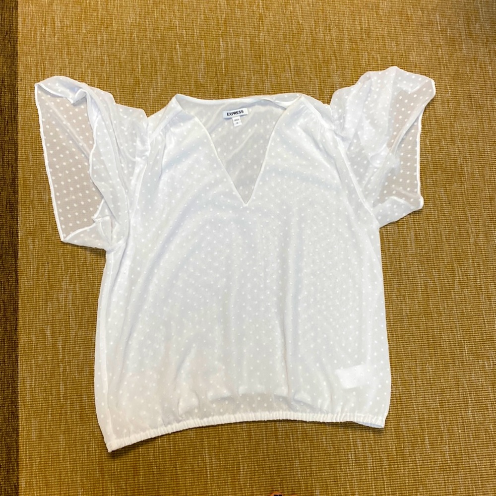 LIKE NEW white polka dot Express blouse.
